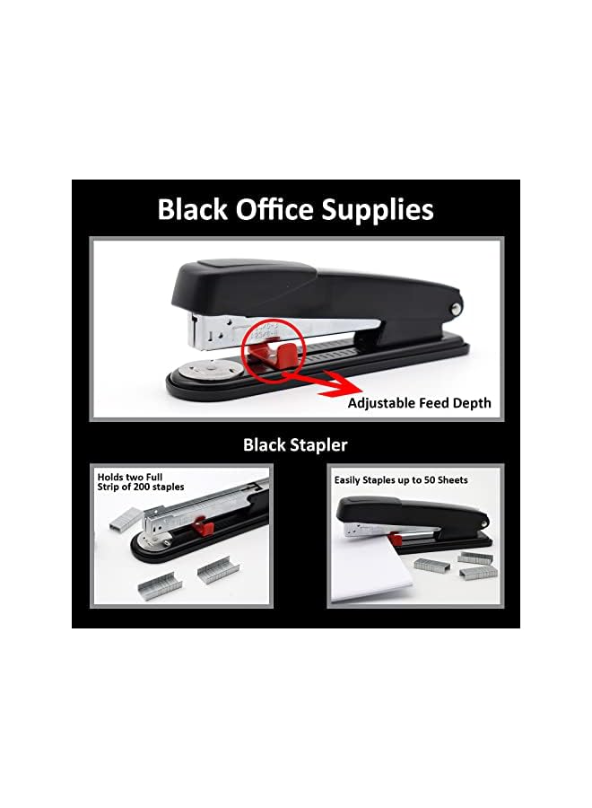 jaexest Black Office Supplies, Black Desk Accessories,Stapler and Tape Dispenser Set for with Large Stapler,Tape Dispenser, Staple Remover, Staples, Clips,Scissor and Tabs,Gifts for Office Clerks - Image 5
