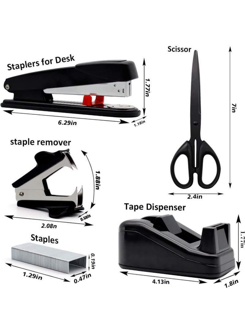 jaexest Black Office Supplies, Black Desk Accessories,Stapler and Tape Dispenser Set for with Large Stapler,Tape Dispenser, Staple Remover, Staples, Clips,Scissor and Tabs,Gifts for Office Clerks - Image 3
