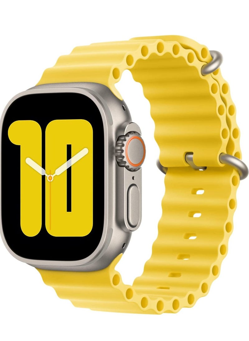 Generic - Ocean Band Compatible with Apple Watch Band Ultra 49mm 45mm 44mm 42mm, Adjustable Loop with Buckle Soft Stretchy Silicone Sports Band for iWatch Series SE 8 7 6 5 4 3 2 1 Men Women, Yellow - Image 1