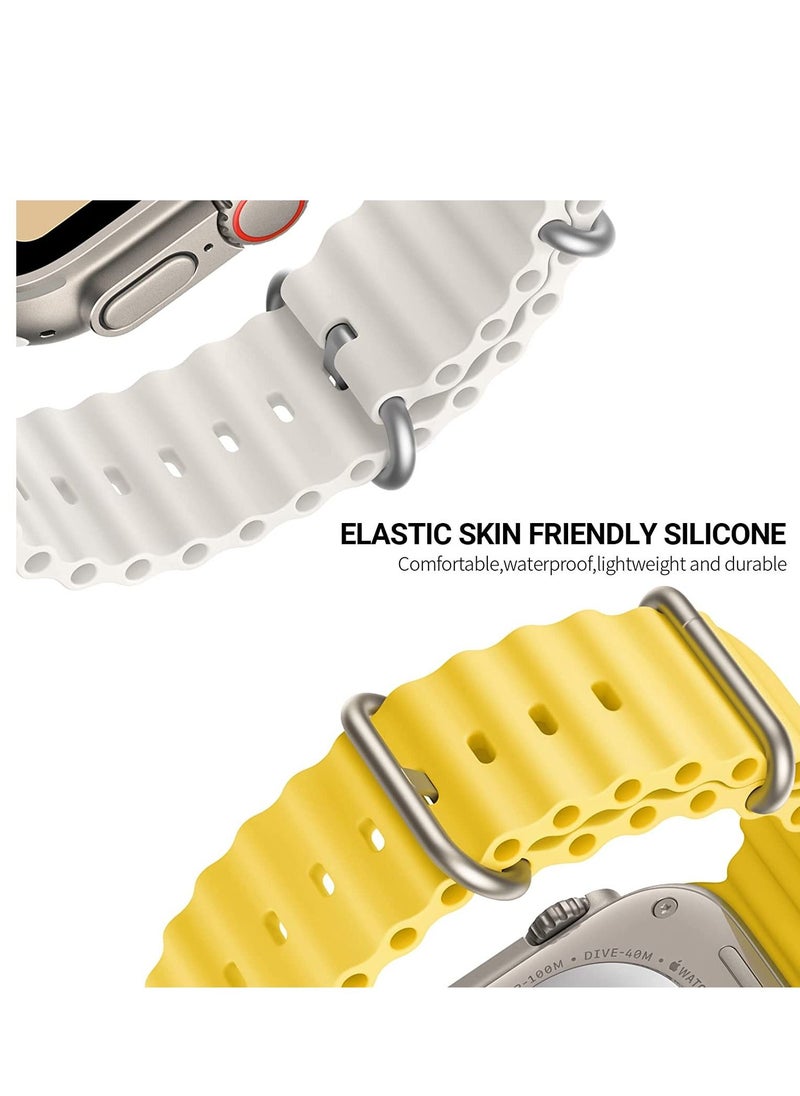 Generic - Ocean Band Compatible with Apple Watch Band Ultra 49mm 45mm 44mm 42mm, Adjustable Loop with Buckle Soft Stretchy Silicone Sports Band for iWatch Series SE 8 7 6 5 4 3 2 1 Men Women, Yellow - Image 1