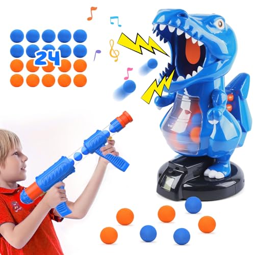 EagleStone TRex Dinosaur Shooting Toys for 6 7 8 Year Old Boys Electronic Shooting Target Game with Air Pump Gun 24 Balls Foam Blaster Boy Toys Age 68 810 Christmas Birthday Gifts for Kids - Image 1