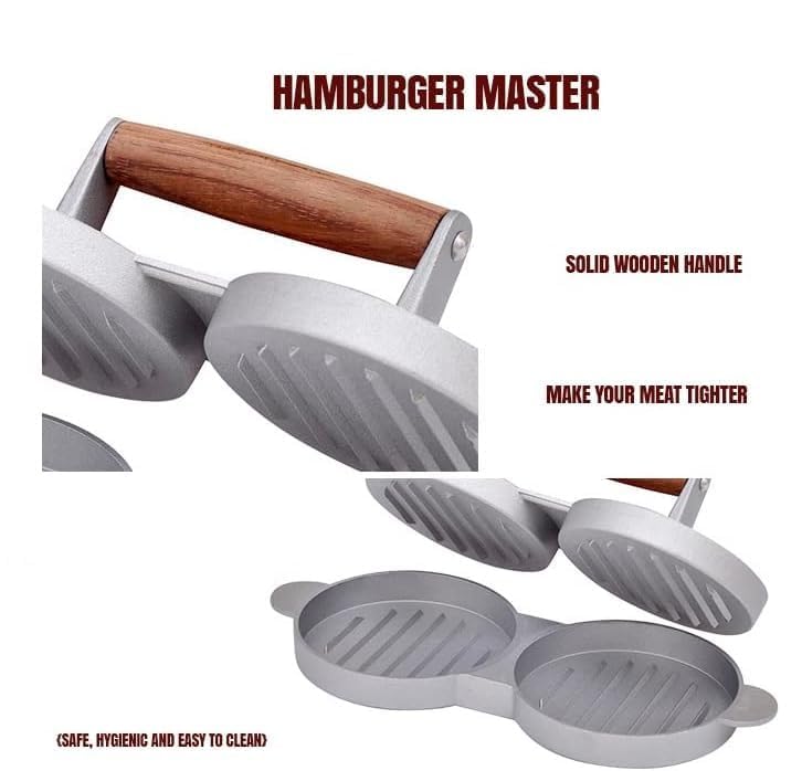 Glowick Kitchen Hamburger Maker Double Burger Hole Hamburger Press Patty Maker Mold Suitable for Hamburger Restaurants, Fast Food Restaurants, West Restaurants, Home, Hotel with Wood Handle (1Pcs) - Image 3