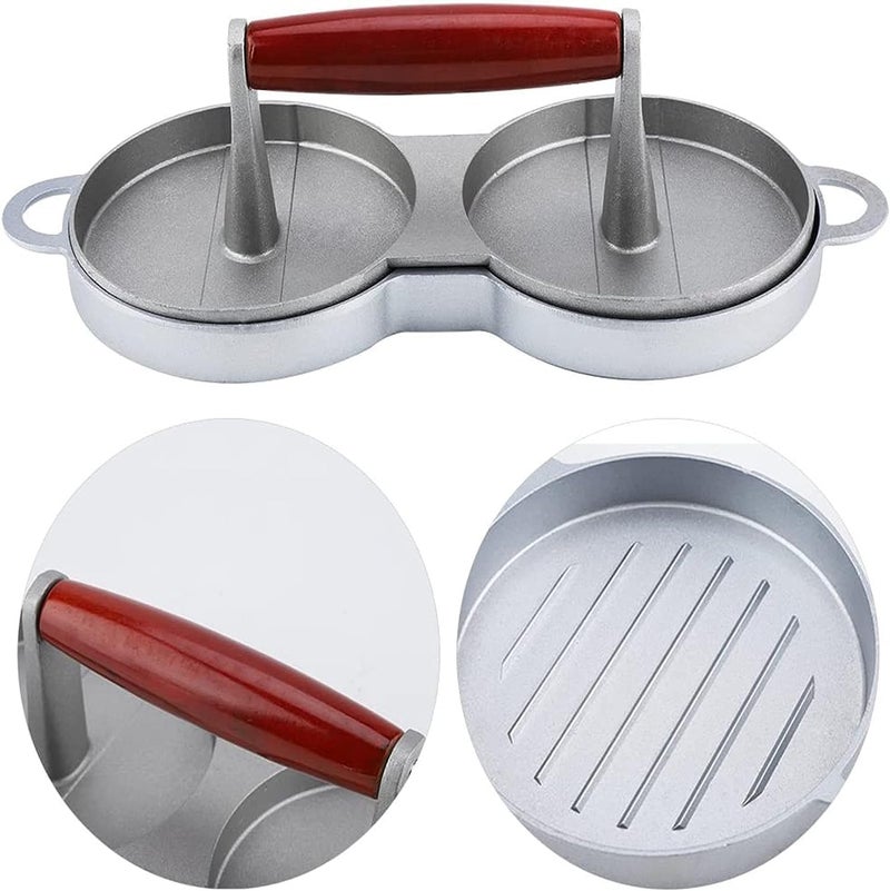 Glowick Kitchen Hamburger Maker Double Burger Hole Hamburger Press Patty Maker Mold Suitable for Hamburger Restaurants, Fast Food Restaurants, West Restaurants, Home, Hotel with Wood Handle (1Pcs) - Image 4