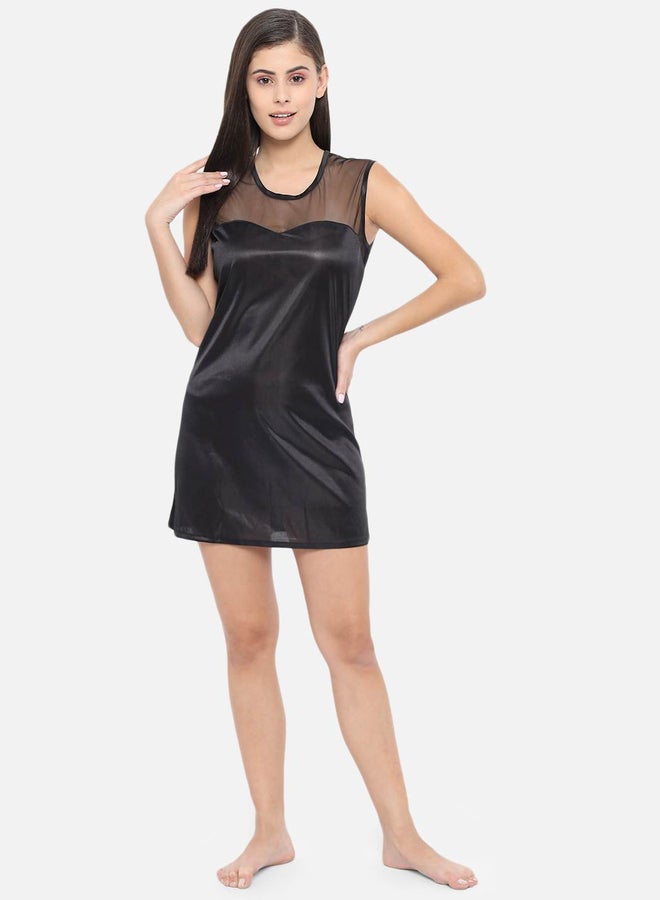 Take Two Solid Illusion Neckline Satin Babydoll By KLAMOTTEN - Image 2