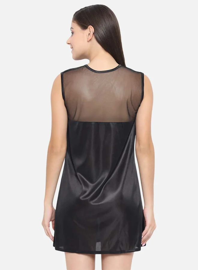 Take Two Solid Illusion Neckline Satin Babydoll By Klamotten