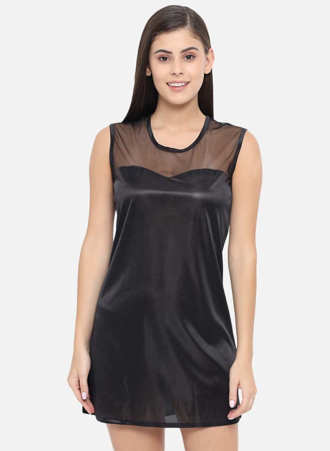 Take Two Solid Illusion Neckline Satin Babydoll By KLAMOTTEN - Image 3