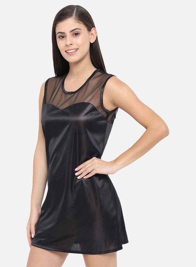 Take Two Solid Illusion Neckline Satin Babydoll By KLAMOTTEN - Image 5