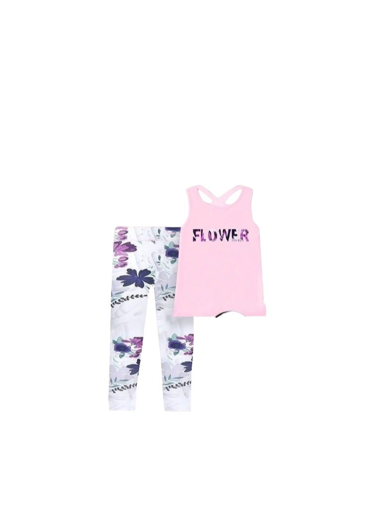 Women's pajamas, pink T-shirt and multi-colored pants