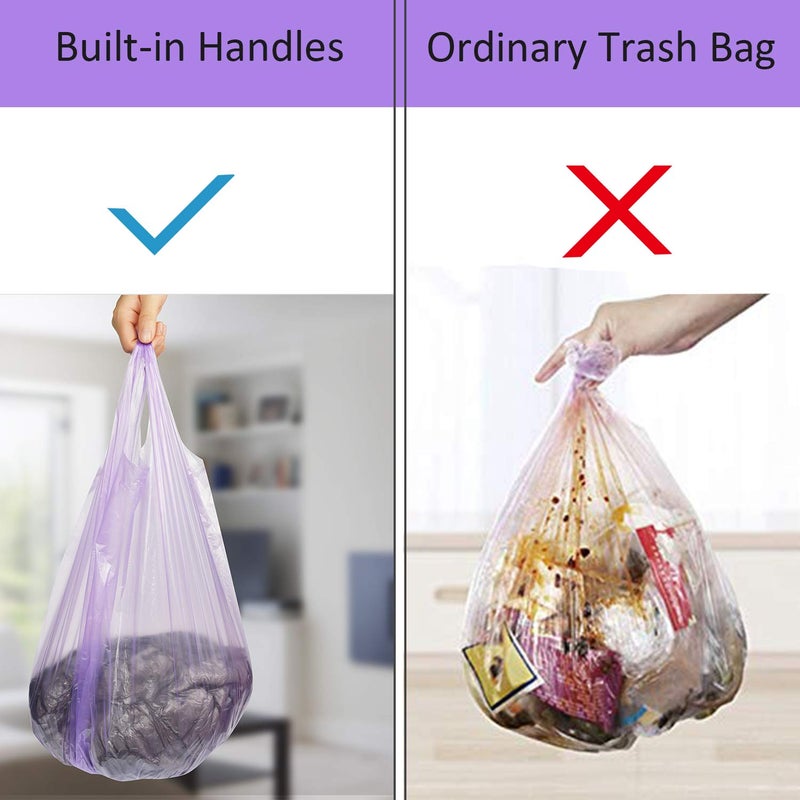 WATACHE Trash Bags, 4 Gallon Handle-Tie Small Trash Waste Bag, Little Garbage Bags for Bathroom, Kitchen, Picnic, Office, Bedroom, 5 Pack/100 Counts,Purple - Image 2