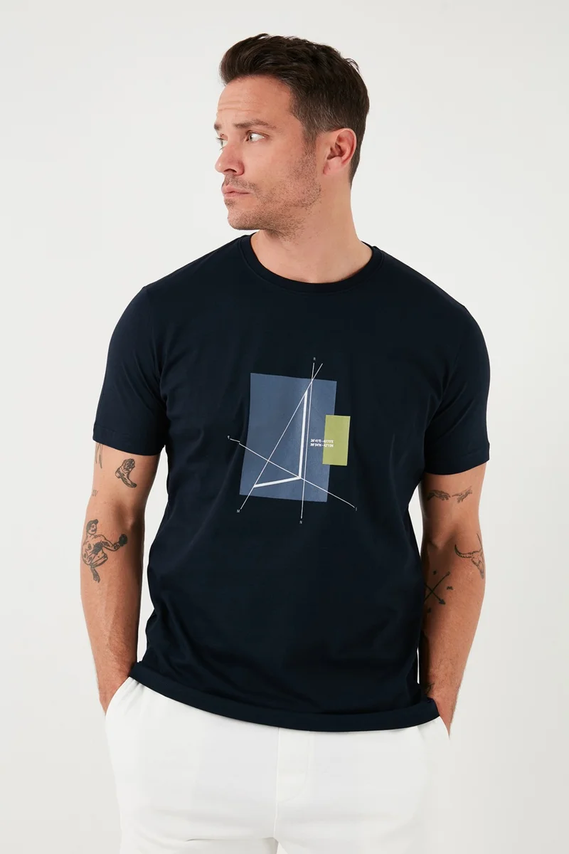 بوراتي Printed Cotton Crew Neck Slim Men's T Shirt 646R8040