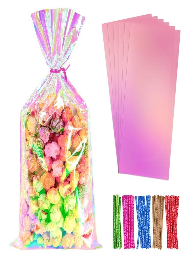 Cherodada 6x12 Inch Iridescent Cellophane Bags, with Twist Ties, Treat Bags for Candy Cookie Goodie Chocolates, And Popcorn - Image 1