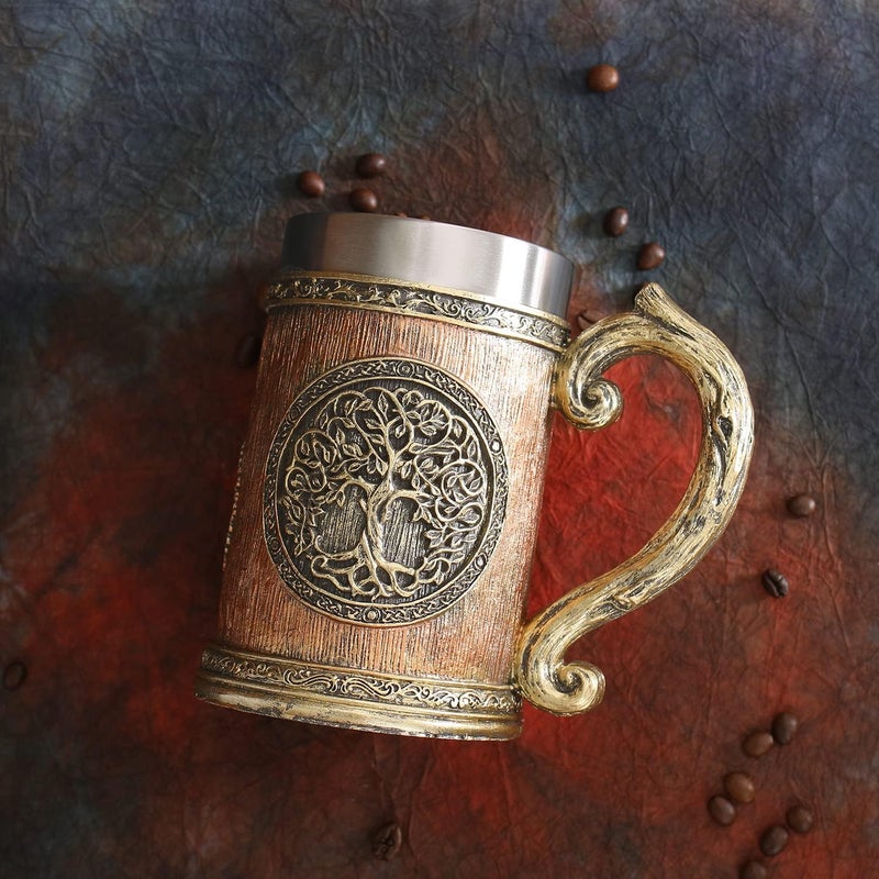 Ottalent 18fl oz Nordic Mythology World Tree Yggdrasil Beer Stein Mug, Stainless Steel TheTree of Life Coffee Drink Cup for Men and Father’s Day Gift 600ml - Image 5