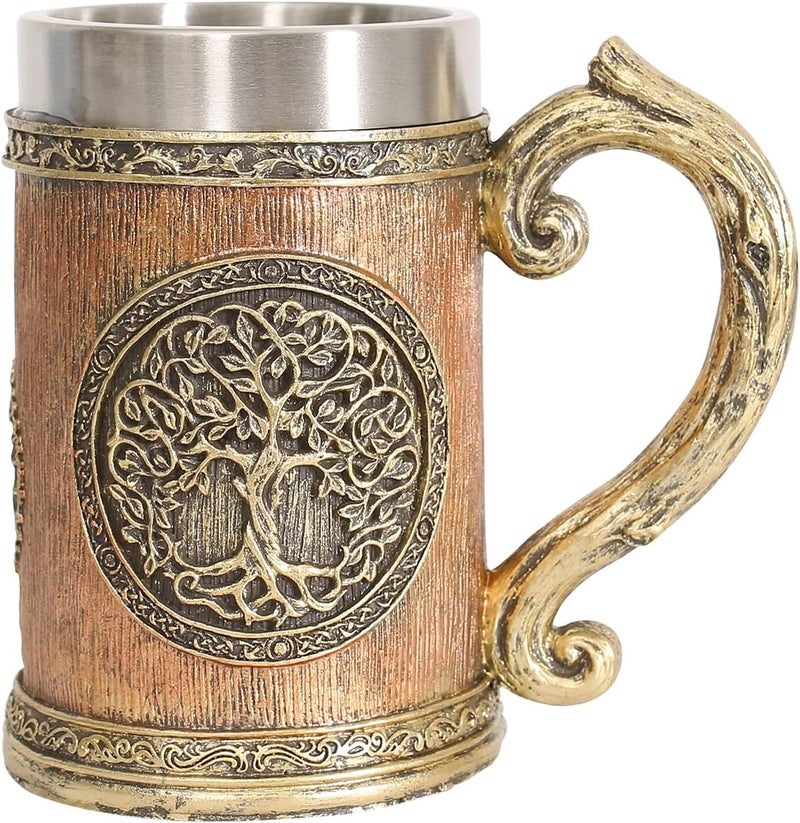 Ottalent 18fl oz Nordic Mythology World Tree Yggdrasil Beer Stein Mug, Stainless Steel TheTree of Life Coffee Drink Cup for Men and Father’s Day Gift 600ml - Image 2