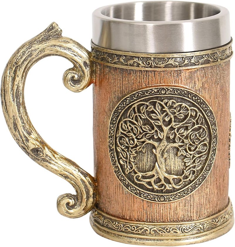 Ottalent 18fl oz Nordic Mythology World Tree Yggdrasil Beer Stein Mug, Stainless Steel TheTree of Life Coffee Drink Cup for Men and Father’s Day Gift 600ml - Image 1