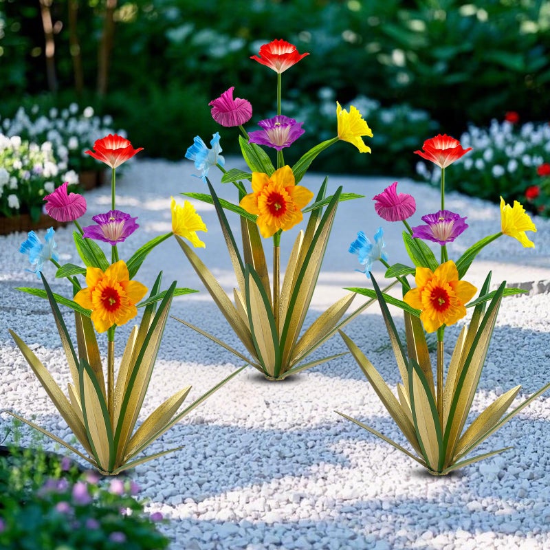 Homight Metal Agave Plant Outdoor Decoration Outdoor Garden Decoration Daffodils Flowers Mexican Yard Art Daffodils Flowers Decorative Garden Gift (2 Big Colorful) - Image 1