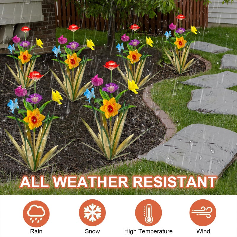 Homight Metal Agave Plant Outdoor Decoration Outdoor Garden Decoration Daffodils Flowers Mexican Yard Art Daffodils Flowers Decorative Garden Gift (2 Big Colorful) - Image 3
