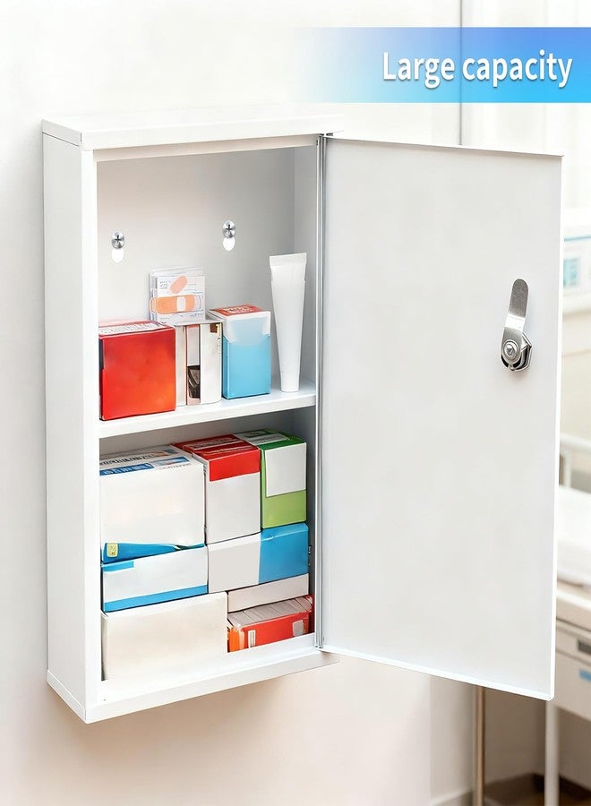 xhlokk Wall Mount Locking Medicine Cabinet Organizer, Medicine Lock Box with Key, First Aid Box Empty Wall Cabinet, Secure Steel Medication Box - Image 4