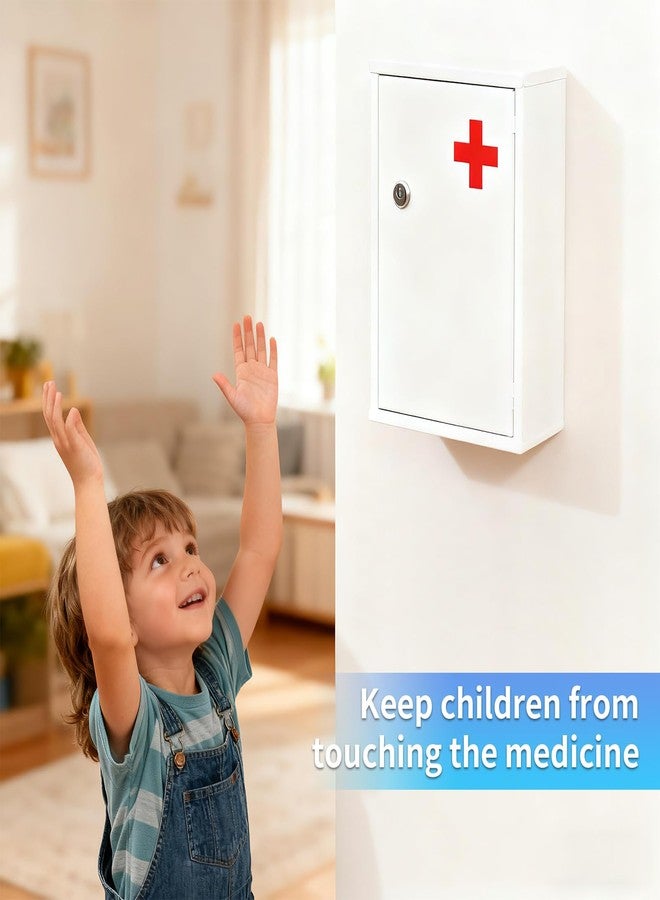 xhlokk Wall Mount Locking Medicine Cabinet Organizer, Medicine Lock Box with Key, First Aid Box Empty Wall Cabinet, Secure Steel Medication Box - Image 2