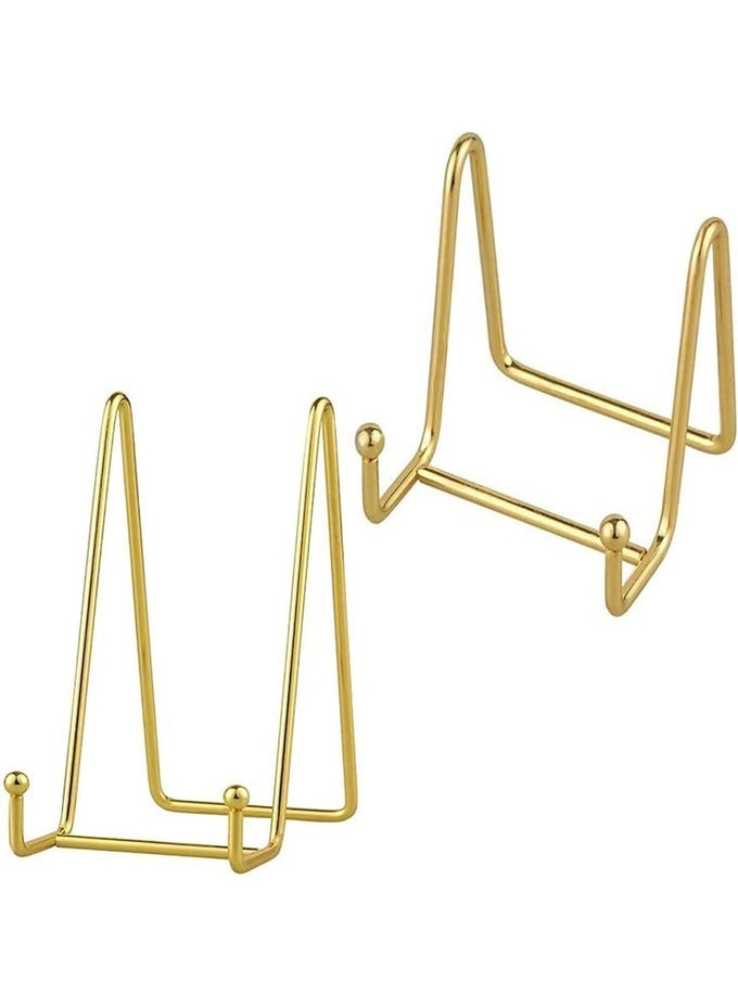 2 Pack Plate Display Stands - Gold Metal Easel Stand, Plate Holder Display Stands, Picture Frame Holder Stands for Display Photos, Platter, Decorative Plate Dish and Tabletop Desk Art