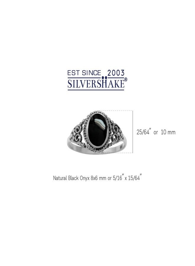 Silvershake Created Black Onyx Inlay 925 Sterling Silver Filigree Victorian Style Ring Size 6 - Image 3