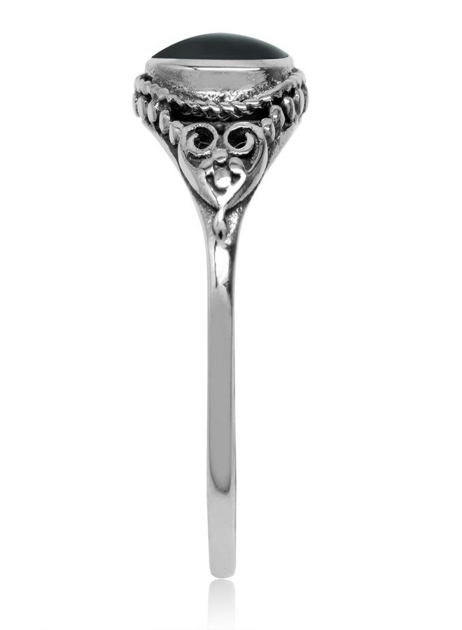 Silvershake Created Black Onyx Inlay 925 Sterling Silver Filigree Victorian Style Ring Size 6 - Image 4