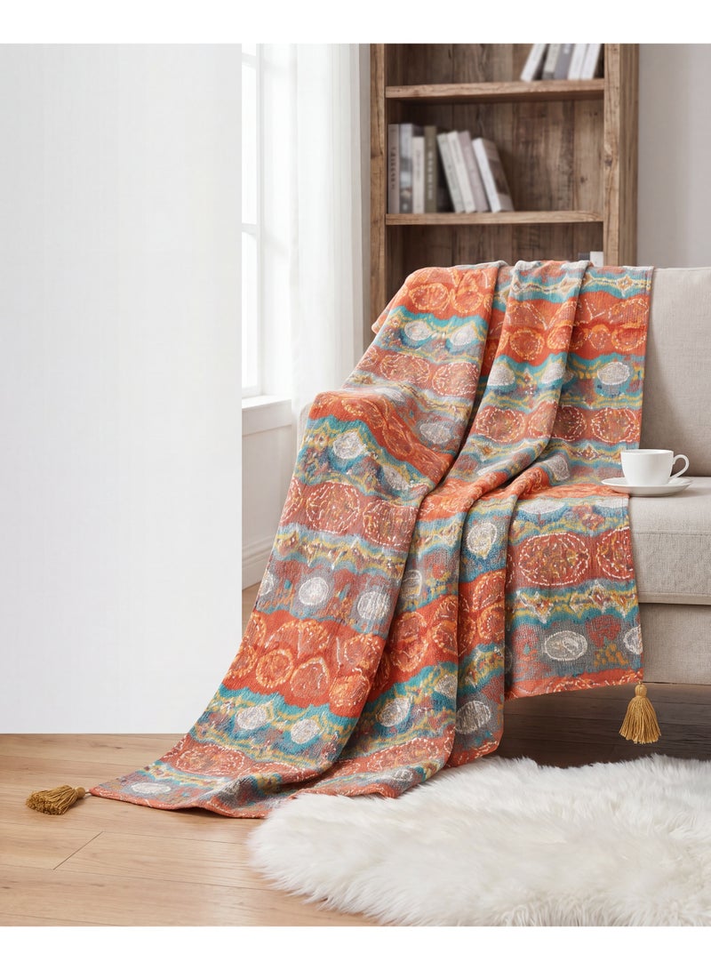 FLYROAD Bohemian Sofa Large Throw Blanket, Warm Soft Cozy Skin-friendly Decorative Textured Armchair knitted Throw for Couch Bed and Furniture. 130x170cm - Image 1
