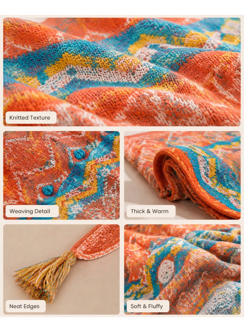 FLYROAD Bohemian Sofa Large Throw Blanket, Warm Soft Cozy Skin-friendly Decorative Textured Armchair knitted Throw for Couch Bed and Furniture. 130x170cm - Image 3