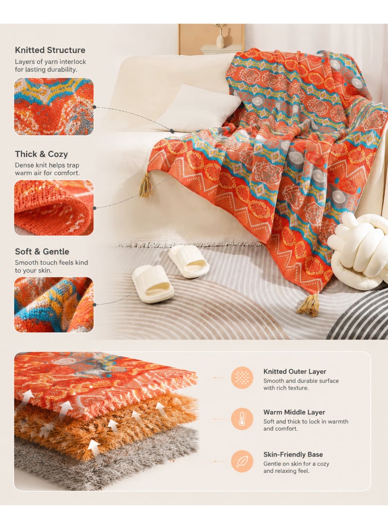 FLYROAD Bohemian Sofa Large Throw Blanket, Warm Soft Cozy Skin-friendly Decorative Textured Armchair knitted Throw for Couch Bed and Furniture. 130x170cm - Image 5