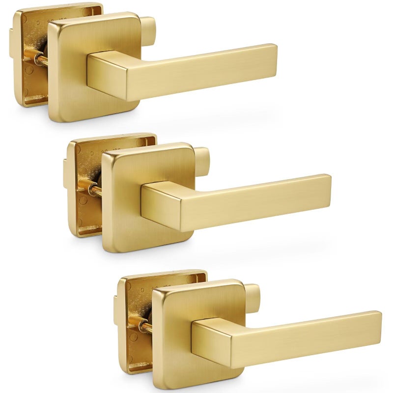 Linkaa Interior Passage Door Handle Brass Gold Lever Handles for Closet and Hallway DoorsKeyless Door Knob with no LockHeavy Duty Levers Satin BrassPassageNo Lock3 Pack
