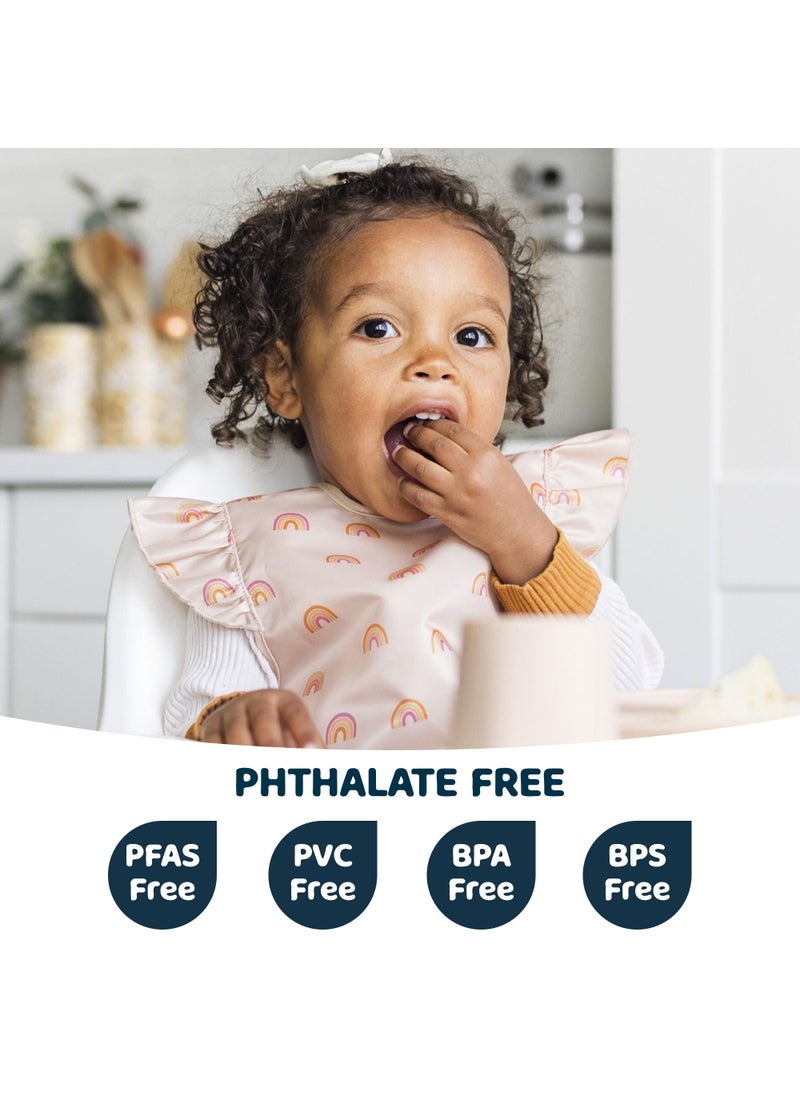 Tiny Twinkle Tiny Twinkle Mess Proof Baby Bib - Waterproof Apron Machine Washable PVC, BPA, & Phthalate Free Great Travel for Eating Food Bibs (Boho Rainbow, Small 6-24 Months)  - Image 2