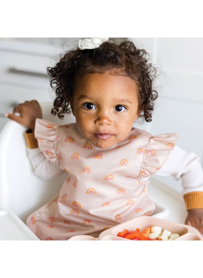 Tiny Twinkle Tiny Twinkle Mess Proof Baby Bib - Waterproof Apron Machine Washable PVC, BPA, & Phthalate Free Great Travel for Eating Food Bibs (Boho Rainbow, Small 6-24 Months)  - Image 3
