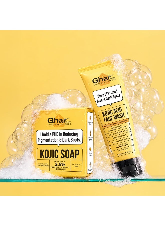 Ghar Soaps Kojic Acid Face Wash & Soap with Niacinamide & Turmeric, Brightening & Dark Spot Reduction, All Skin Types - Image 2