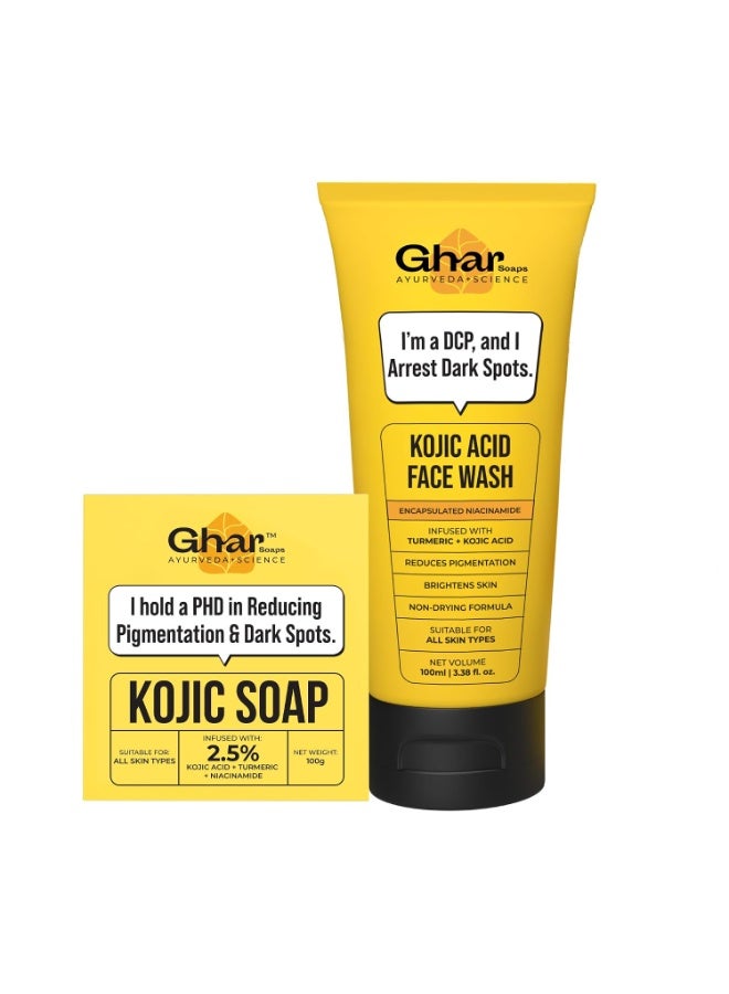 Ghar Soaps Kojic Acid Face Wash & Soap with Niacinamide & Turmeric, Brightening & Dark Spot Reduction, All Skin Types - Image 1