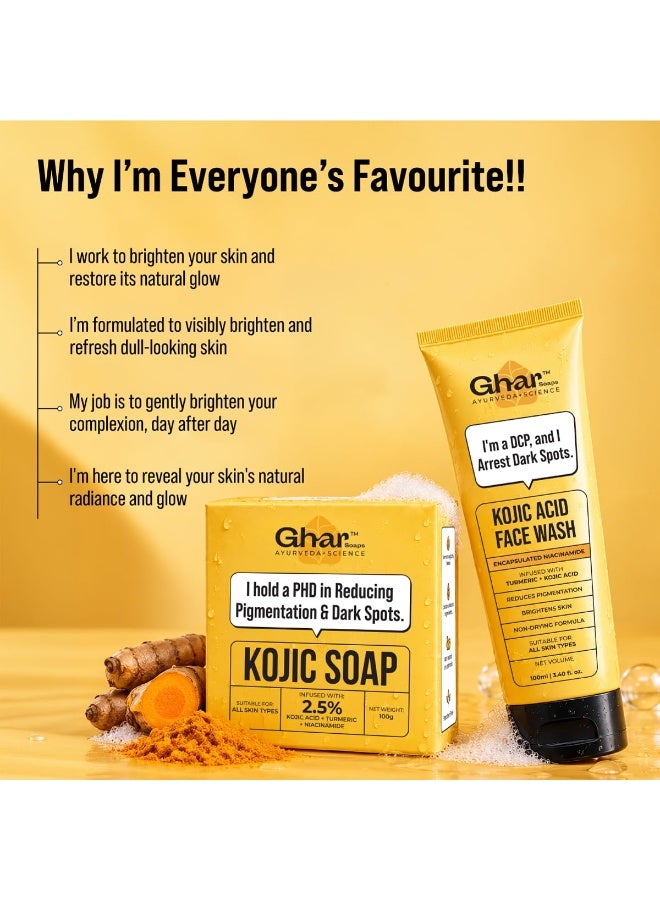 Ghar Soaps Kojic Acid Face Wash & Soap with Niacinamide & Turmeric, Brightening & Dark Spot Reduction, All Skin Types - Image 4