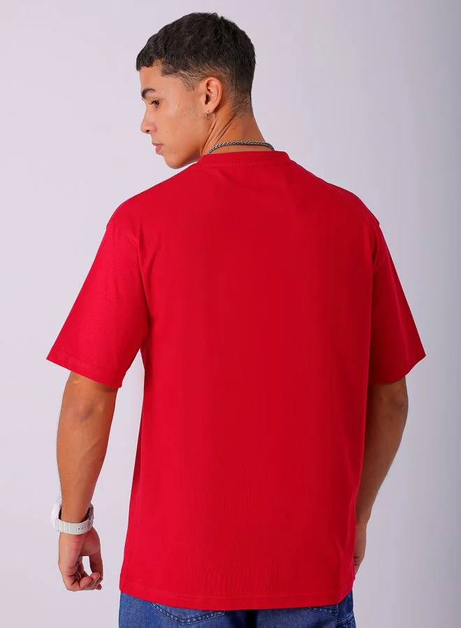 شركة المرآب الهندية Men's Casual Slim Fit Placement Print Crew Neck Short Sleeve T-Shirt