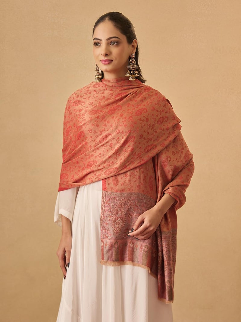 Pashmoda Women Gulpari Kaani Stole, Authentic Kashmiri Luxury Pashmina Style Shawl, Stole, (Size 28x80 Inches, Red Color) MAVST06 - Image 2