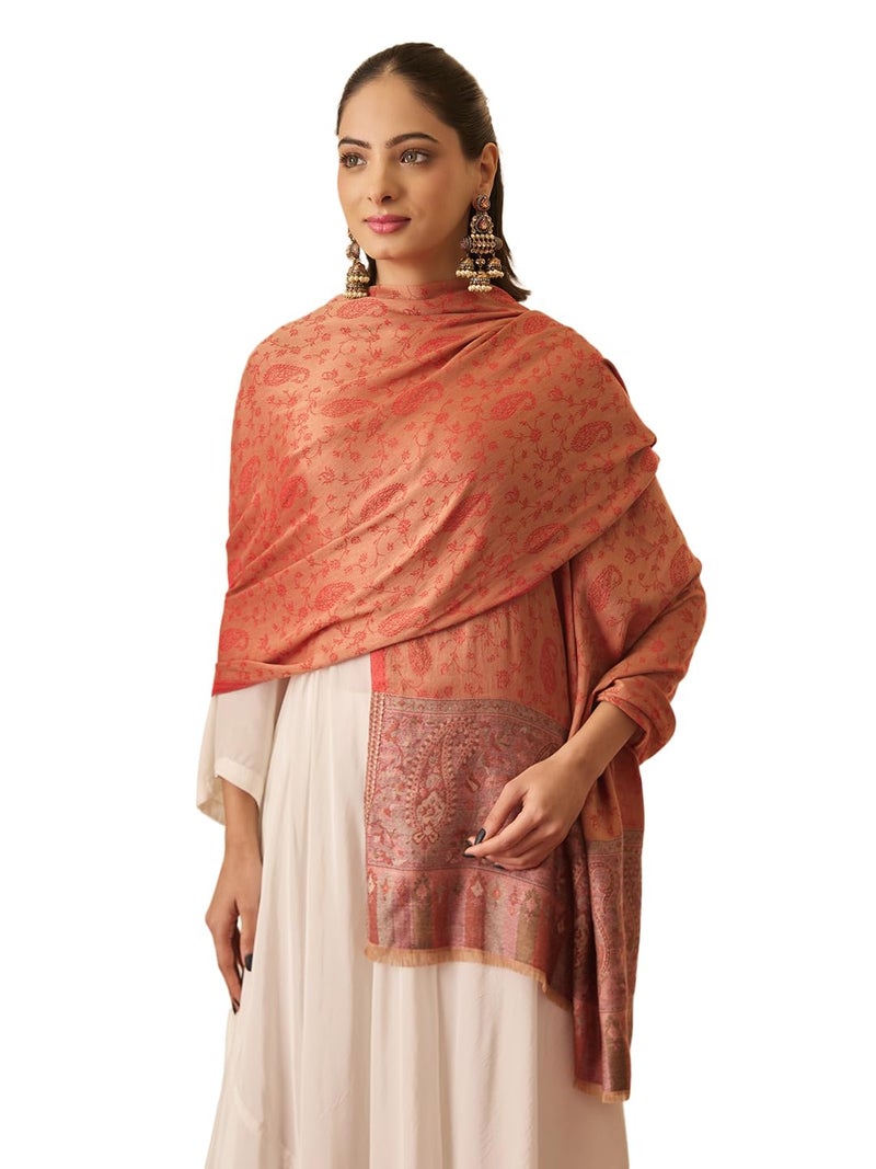 Pashmoda Women Gulpari Kaani Stole, Authentic Kashmiri Luxury Pashmina Style Shawl, Stole, (Size 28x80 Inches, Red Color) MAVST06 - Image 1
