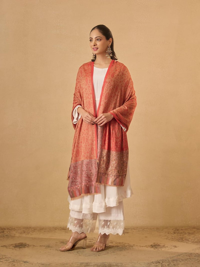 Pashmoda Women Gulpari Kaani Stole, Authentic Kashmiri Luxury Pashmina Style Shawl, Stole, (Size 28x80 Inches, Red Color) MAVST06 - Image 3