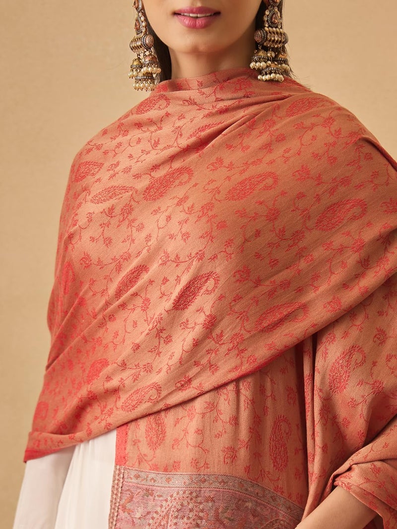 Pashmoda Women Gulpari Kaani Stole, Authentic Kashmiri Luxury Pashmina Style Shawl, Stole, (Size 28x80 Inches, Red Color) MAVST06 - Image 4