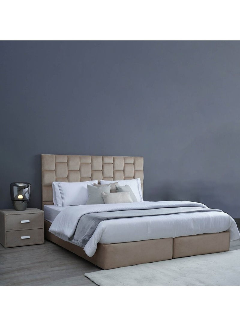 Karnak Estorn Upholstered Velvet Bed Frame Bedroom Furniture Strong And Sturdy Modern Design Wooden Bed | Quiet & Comfortable Bed (King - 180x200cm, Beige) - Image 1