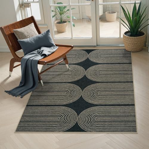 LIVEBOX Rainbow Easy Jute Outdoor Patio Rug 3x5 Washable Rugs for Entryway Porch Farmhouse Indoor Outdoor Area Rug Non Slip Front Door Mat Carpet for Entryway Guestroom Decor 3x5 Black - Image 1
