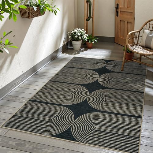 LIVEBOX Rainbow Easy Jute Outdoor Patio Rug 3x5 Washable Rugs for Entryway Porch Farmhouse Indoor Outdoor Area Rug Non Slip Front Door Mat Carpet for Entryway Guestroom Decor 3x5 Black - Image 3