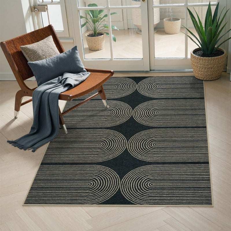 LIVEBOX Rainbow Easy Jute Outdoor Patio Rug 3x5 Washable Rugs for Entryway Porch Farmhouse Indoor Outdoor Area Rug Non Slip Front Door Mat Carpet for Entryway Guestroom Decor 3x5 Black - Image 2