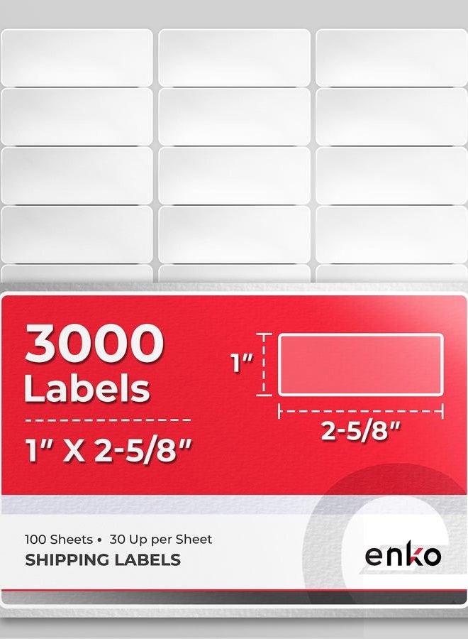 enKo Products White - Address, Mailing, Shipping & Barcode Blank Labels for Laser and Inkjet Printers (Self Adhesive) 1 x 2-5/8" - Image 1