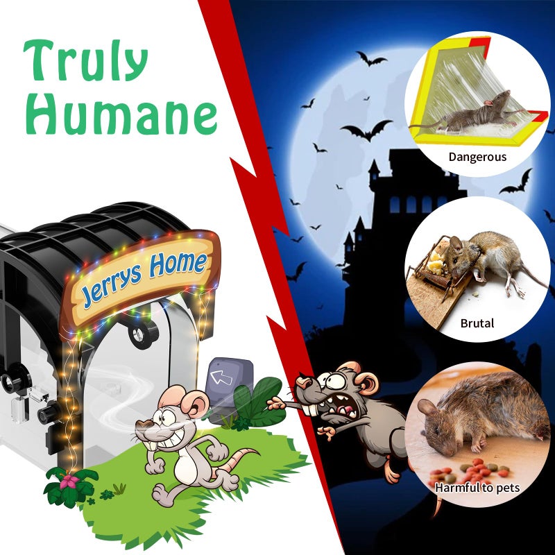 iiwey Humane Mouse Traps, 12 inches Enlarged No Kill Rat Live Traps for Chipmunks, Reusable Catch and Release Mice, Pet and Children Friendly Mouse Trap That Work (Black 1Pack) - Image 2
