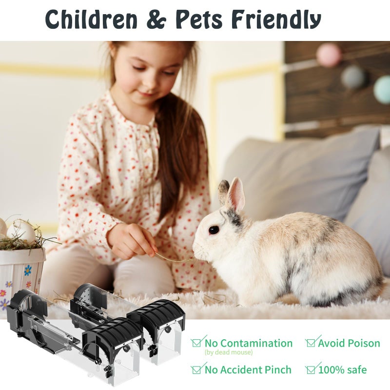 iiwey Humane Mouse Traps, 12 inches Enlarged No Kill Rat Live Traps for Chipmunks, Reusable Catch and Release Mice, Pet and Children Friendly Mouse Trap That Work (Black 1Pack) - Image 3