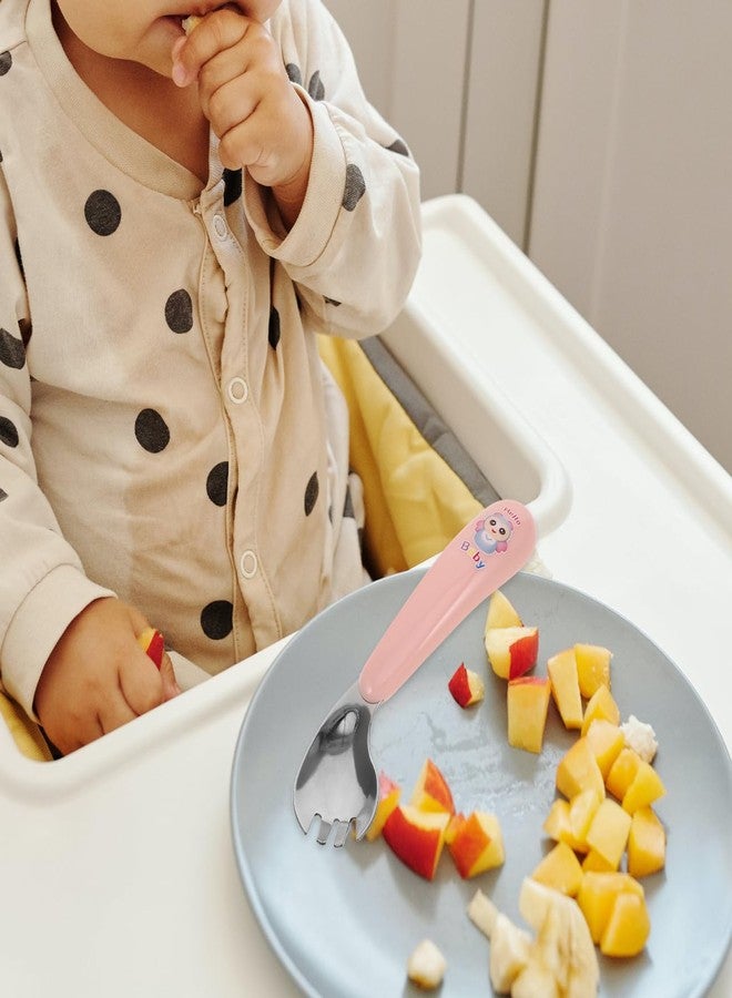 JECOMPRIS Curved Toddler Spoon and Fork Set: Training Utensils for Independent Meals Silverware for Weaning (5.03 Inch) - Image 4
