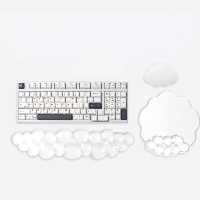 Sumgsn Cloud Wrist Rest for Keyboard and Mouse Set - Erogonomic White Mouse Pad with Wrist Support and Coaster for Computer/Office/Home - Image 1