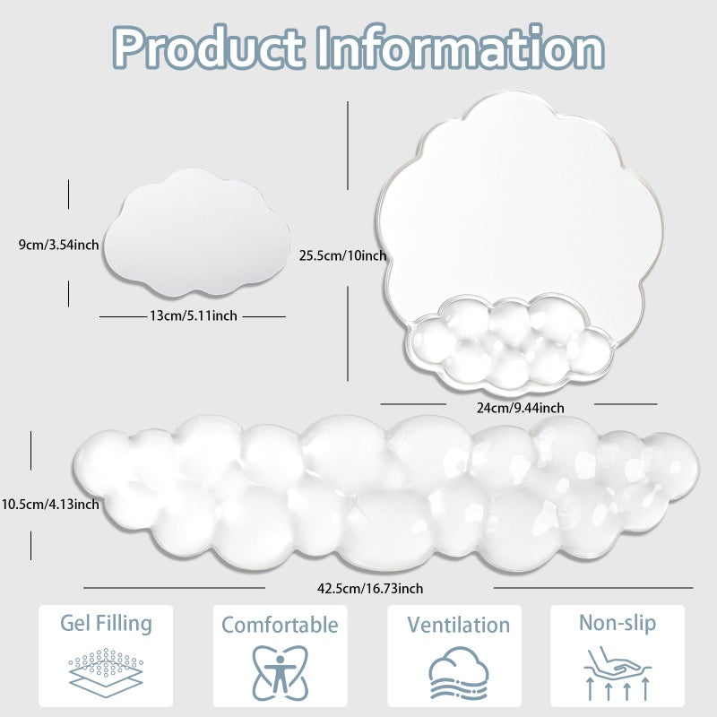Sumgsn Cloud Wrist Rest for Keyboard and Mouse Set - Erogonomic White Mouse Pad with Wrist Support and Coaster for Computer/Office/Home - Image 2