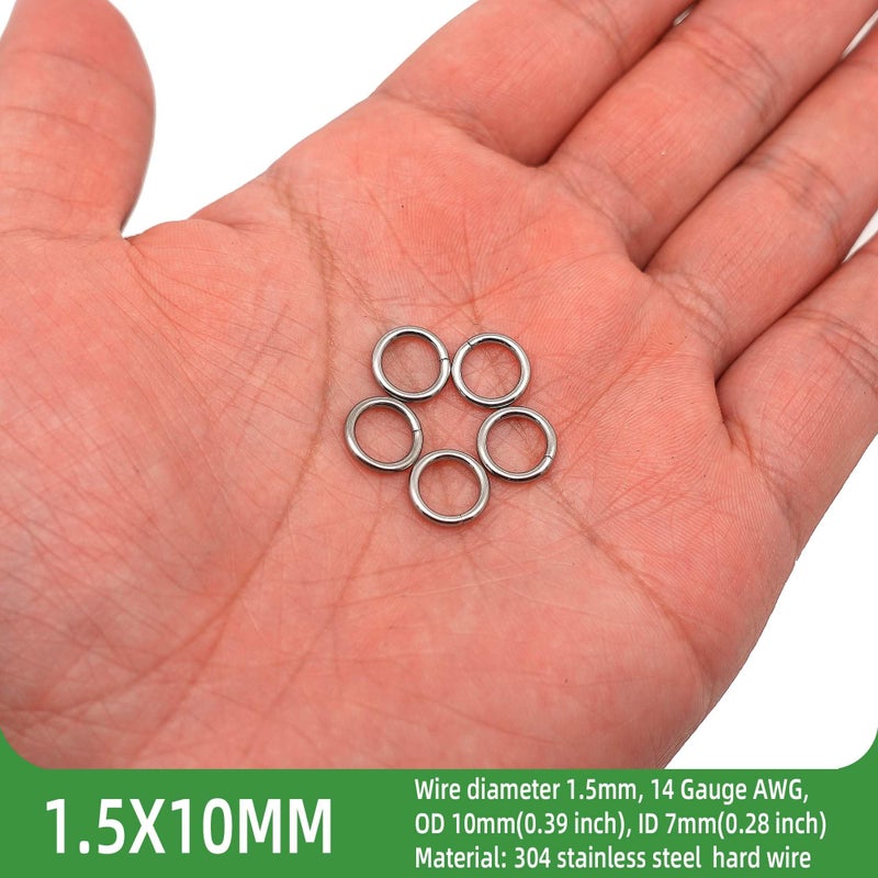 THREENEST 250PCS 10mm 1.5mm Thickness 14 Gauge Stainless Steel Jump Rings, Unwelded Metal Round Strong Thick Craft O Ring for Necklace Bracelet Keychain Chainmail Jewelry Making - Image 2